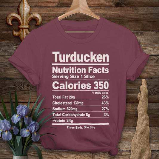 S / Maroon Louisiana Turducken Nutrition T-Shirt by Laissez Faire Wear
