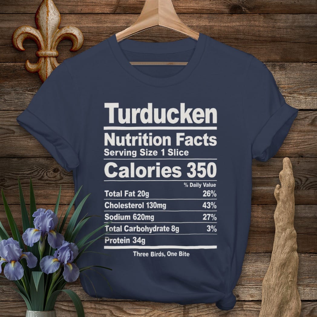 S / Navy Louisiana Turducken Nutrition T-Shirt by Laissez Faire Wear