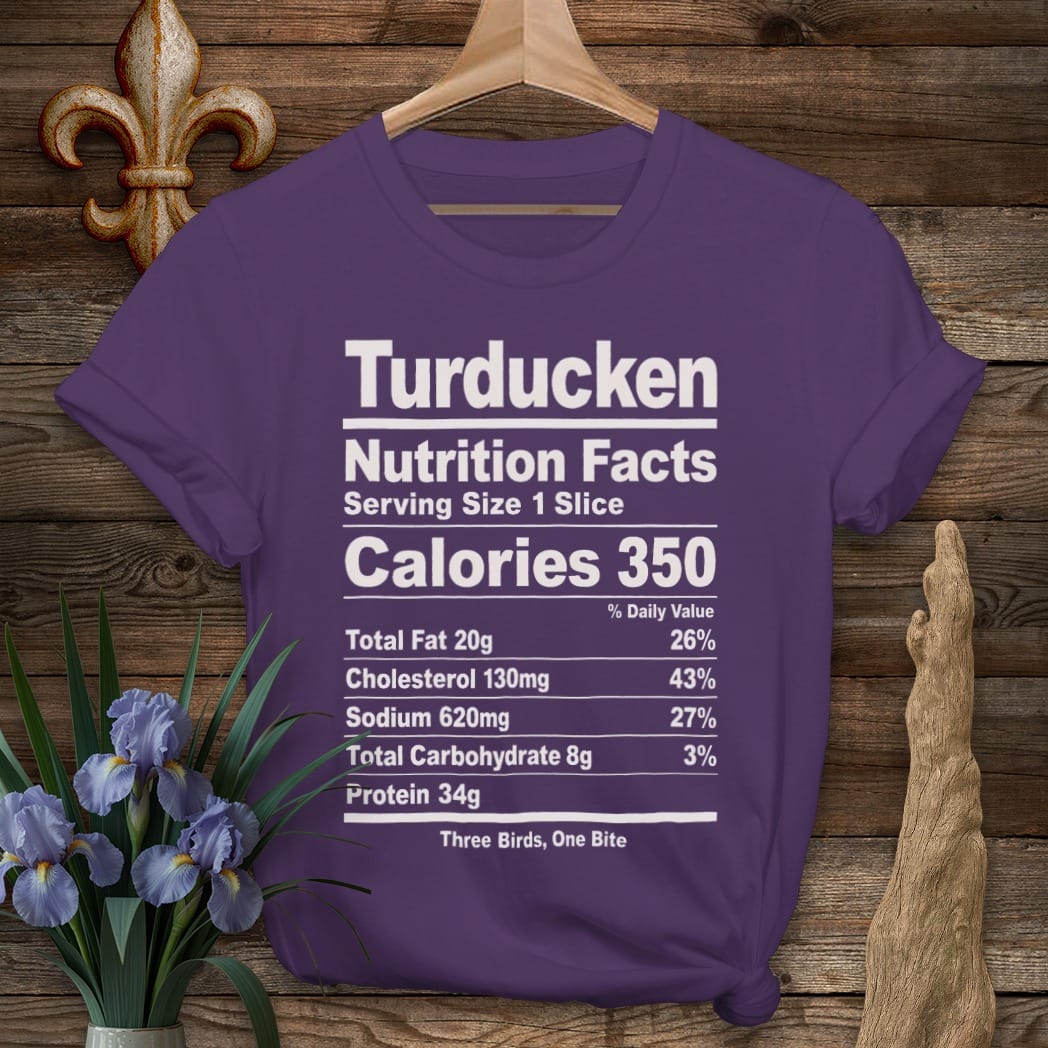 S / Purple Louisiana Turducken Nutrition T-Shirt by Laissez Faire Wear