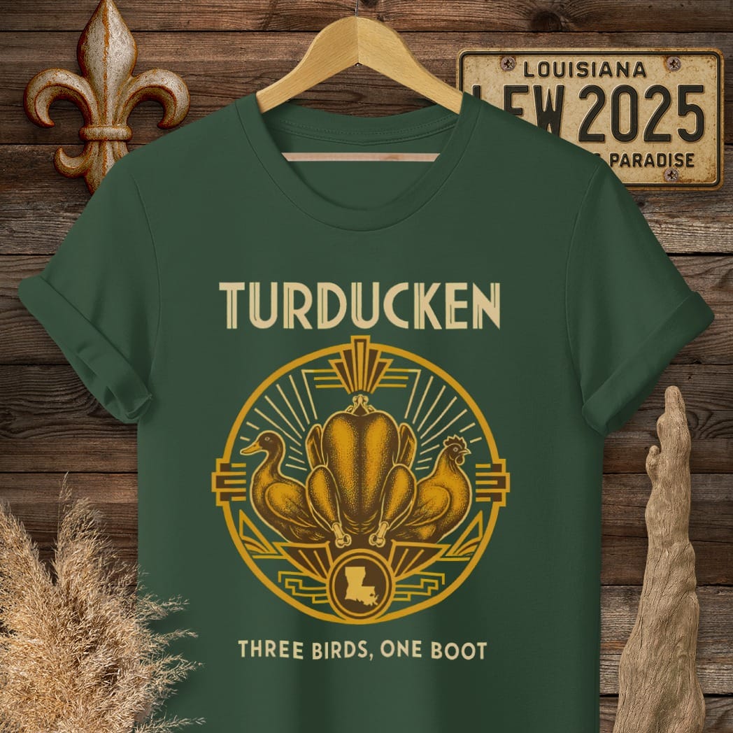 S / Forest Green Louisiana Turducken T-Shirt by Laissez Faire Wear
