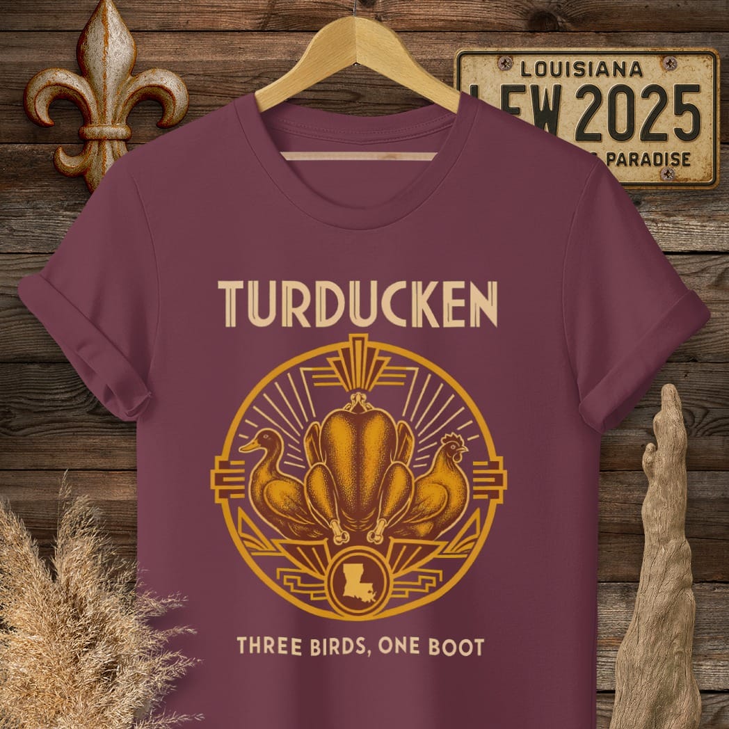 S / Maroon Louisiana Turducken T-Shirt by Laissez Faire Wear