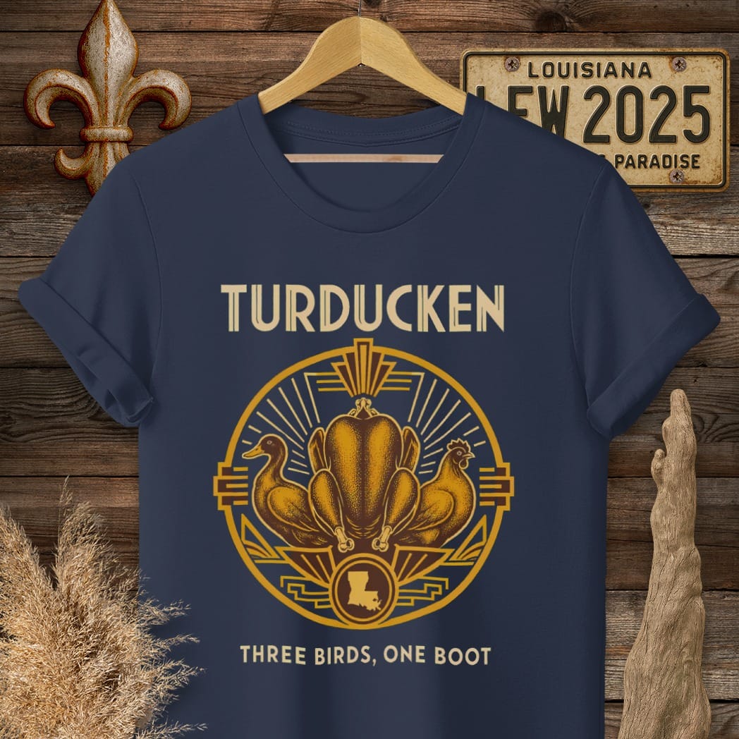 S / Navy Louisiana Turducken T-Shirt by Laissez Faire Wear