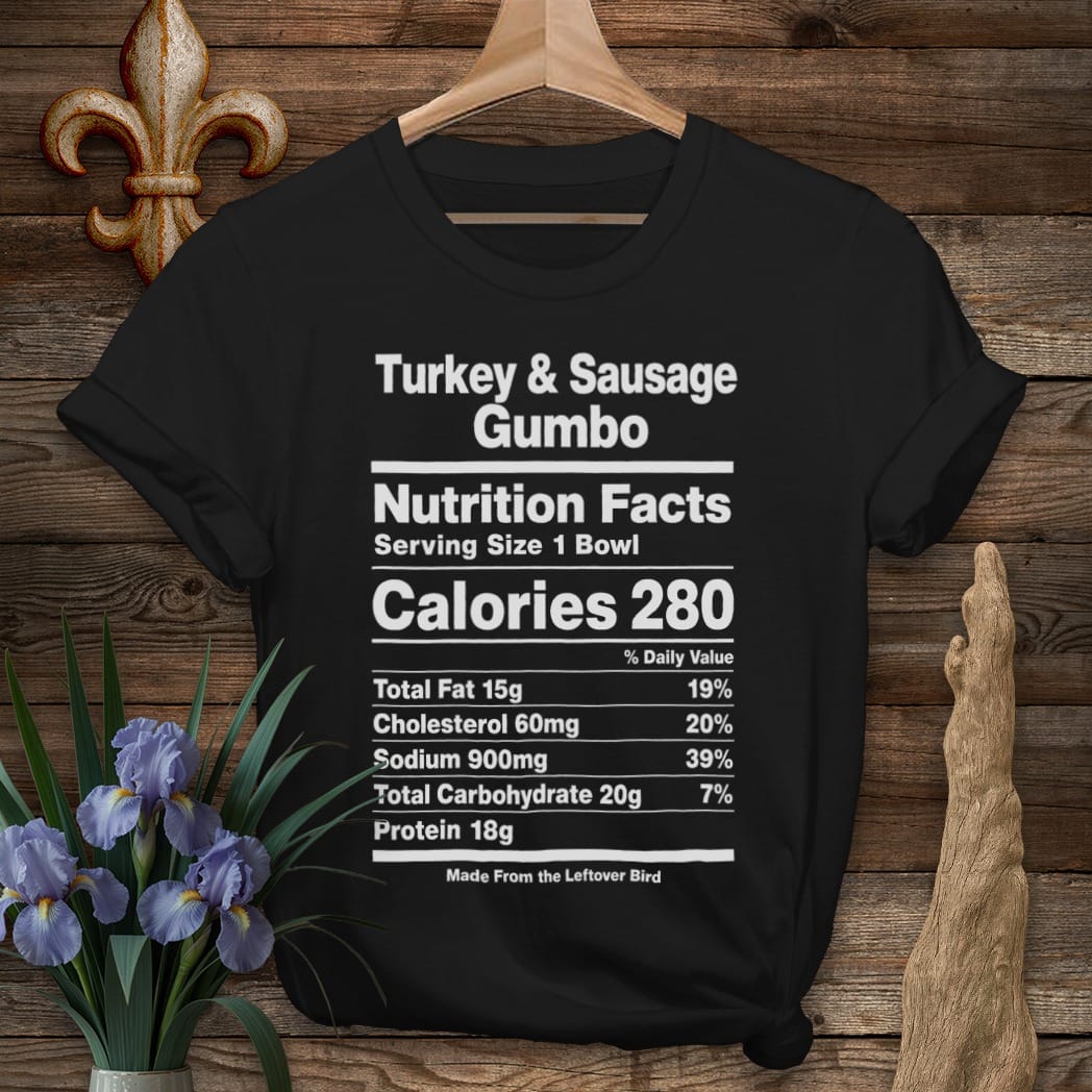 S / Black Louisiana Turkey Gumbo Nutrition T-Shirt by Laissez Faire Wear