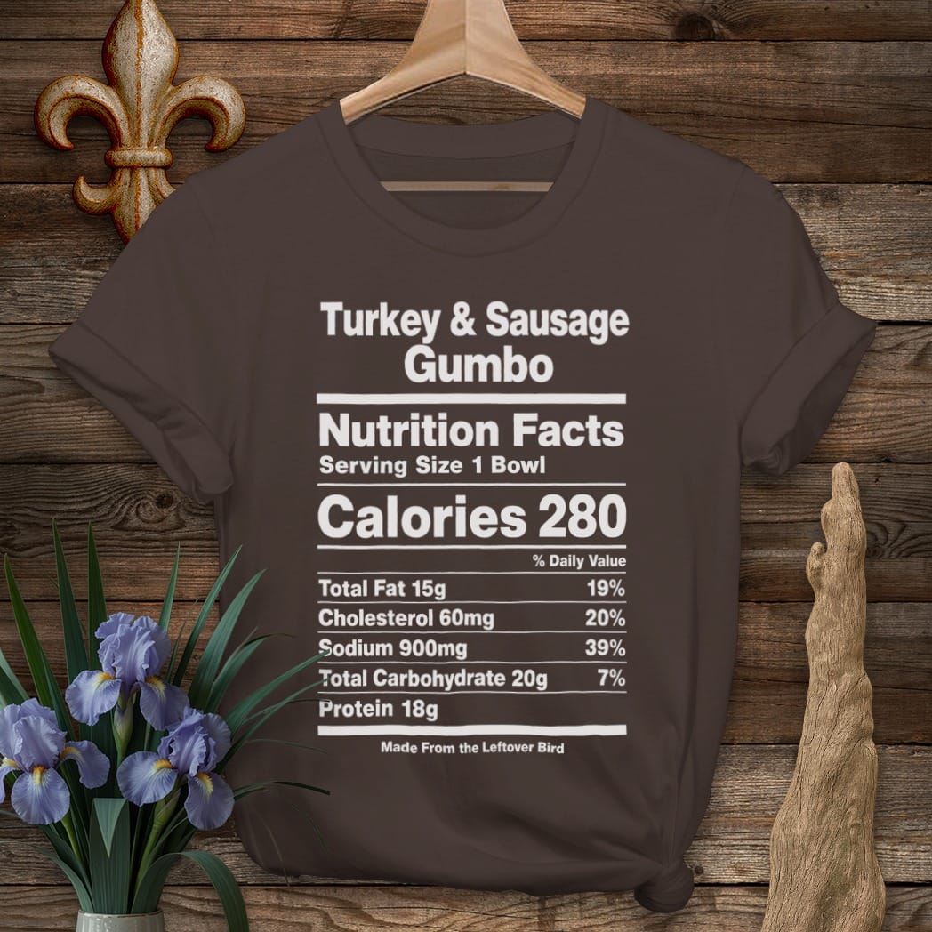 S / Dark Chocolate Louisiana Turkey Gumbo Nutrition T-Shirt by Laissez Faire Wear
