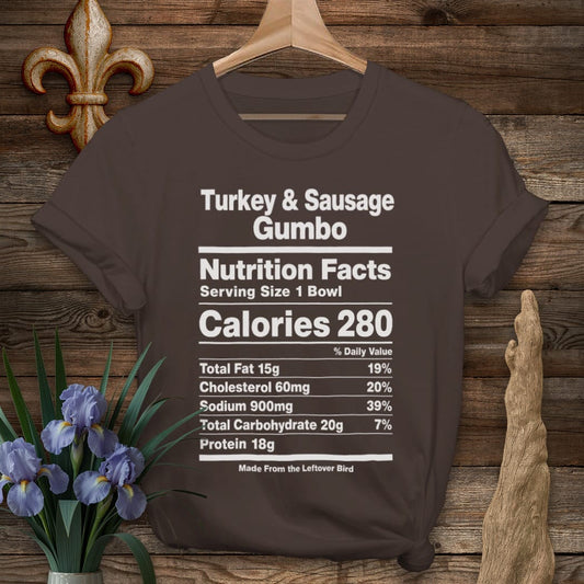 S / Dark Chocolate Louisiana Turkey Gumbo Nutrition T-Shirt by Laissez Faire Wear
