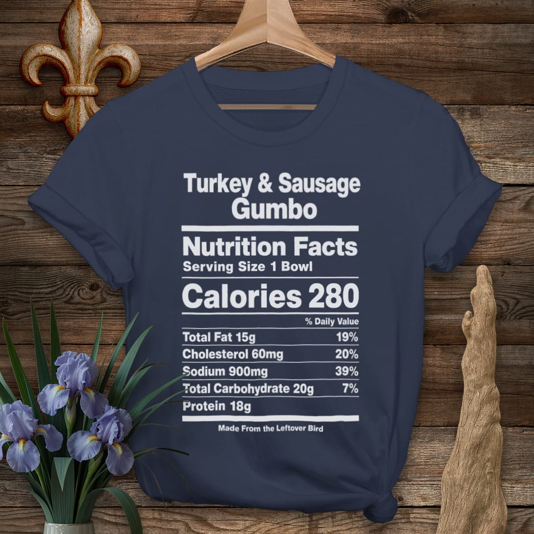 S / Navy Louisiana Turkey Gumbo Nutrition T-Shirt by Laissez Faire Wear