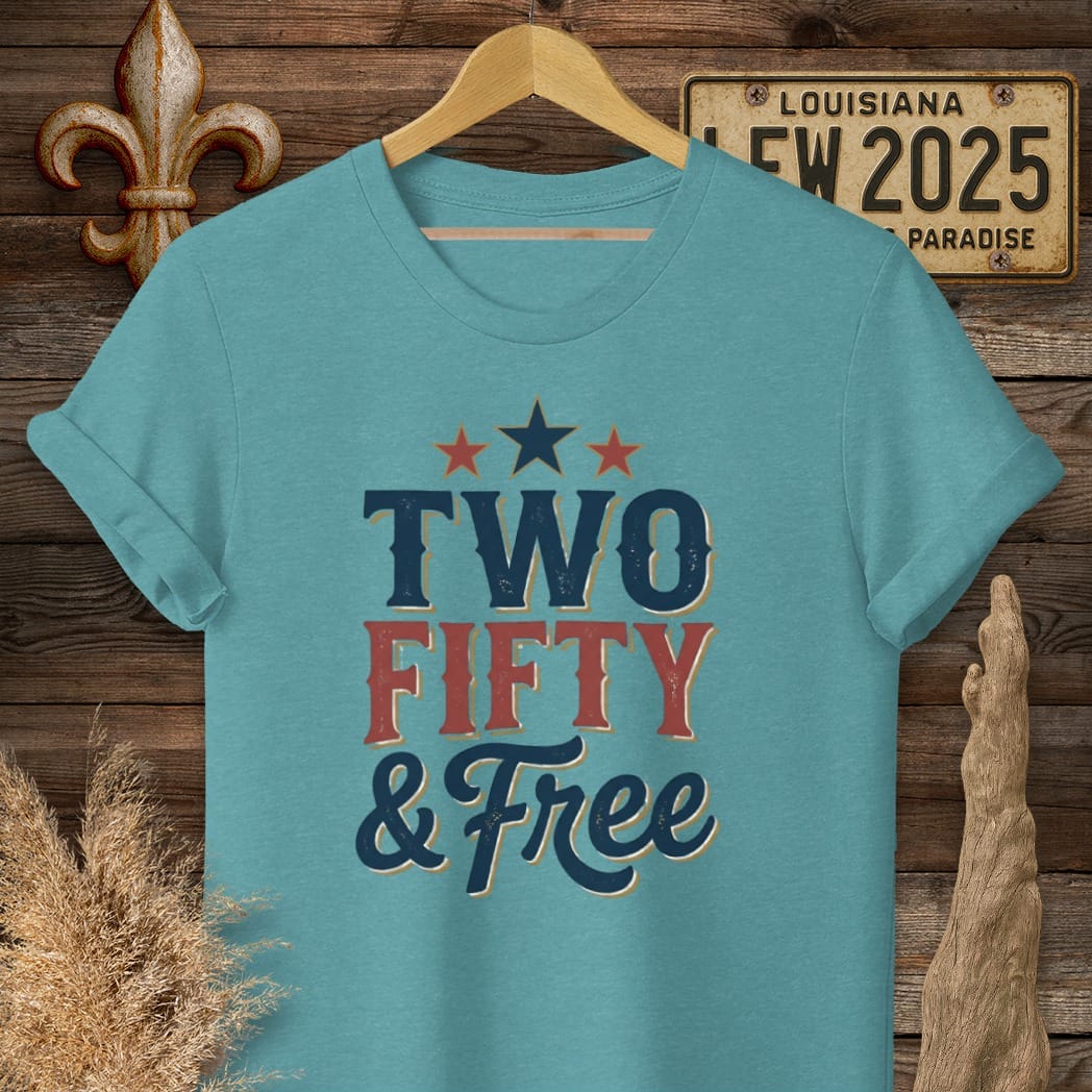 S / Heather Galapagos Blue Louisiana Two Fifty & Free T-Shirt by Laissez Faire Wear