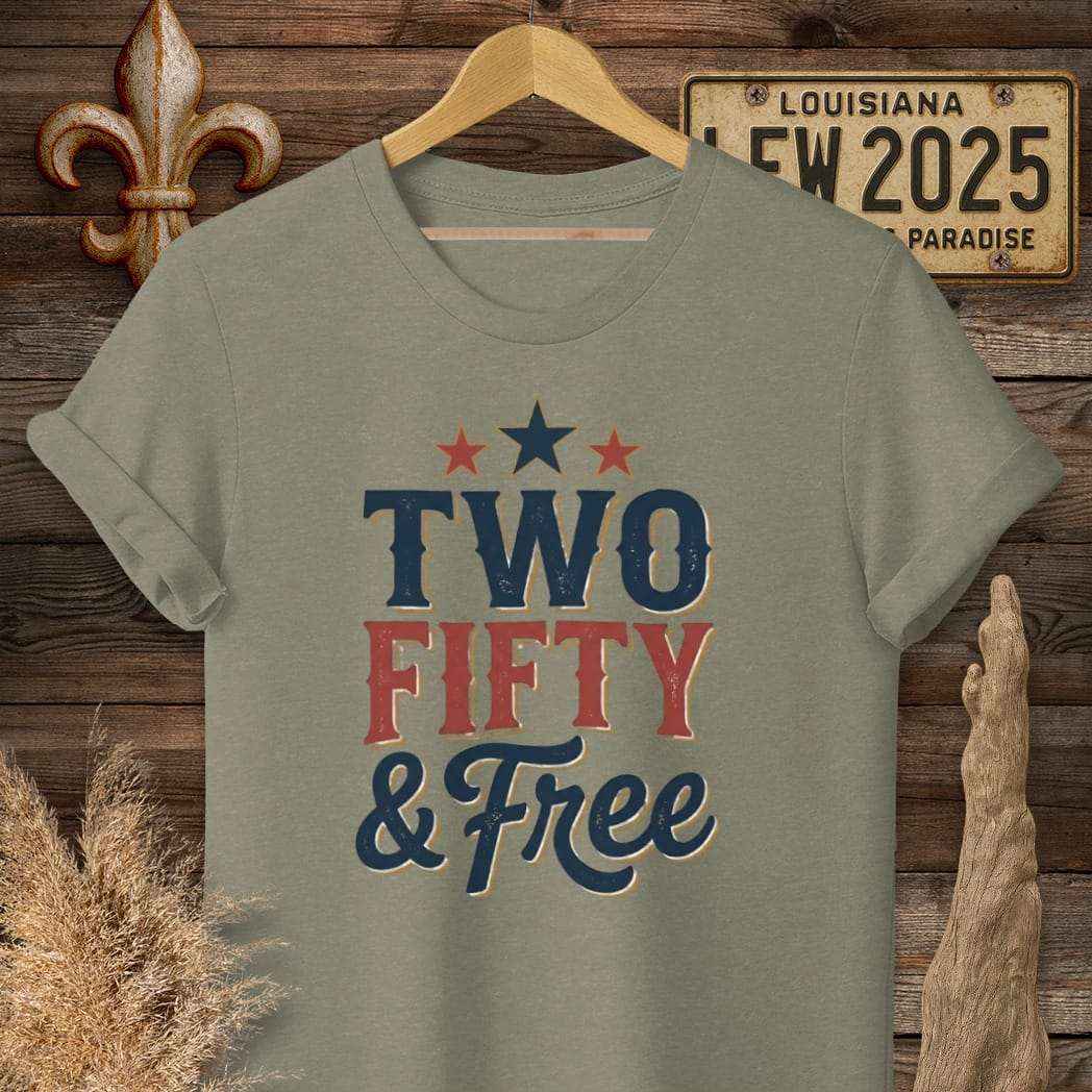 S / Heather Military Green Louisiana Two Fifty & Free T-Shirt by Laissez Faire Wear