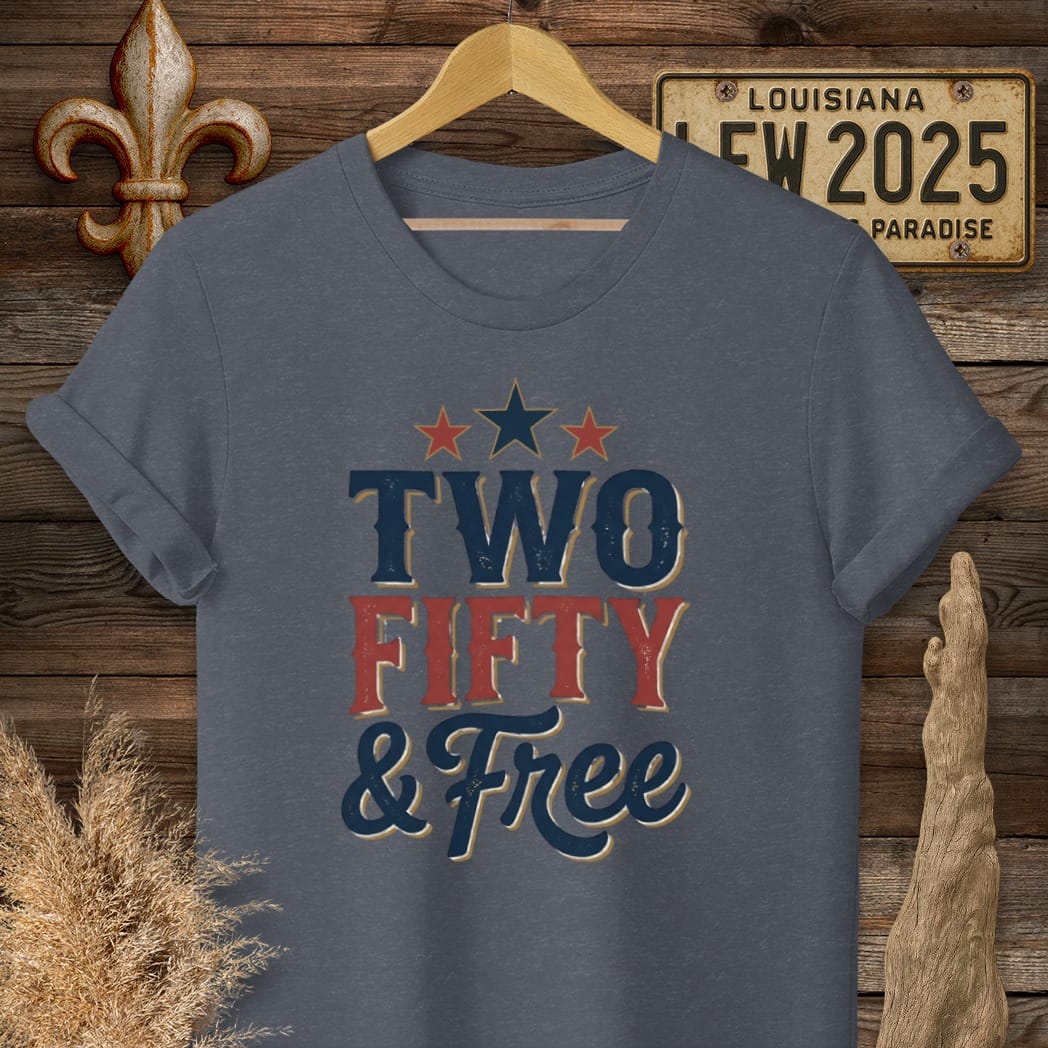 S / Heather Navy Louisiana Two Fifty & Free T-Shirt by Laissez Faire Wear