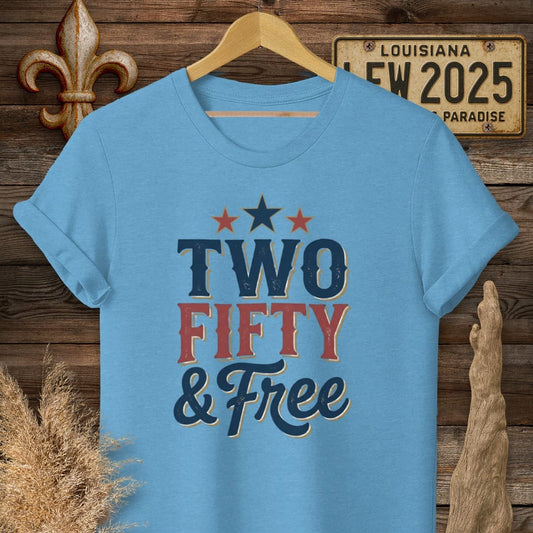 S / Heather Sapphire Louisiana Two Fifty & Free T-Shirt by Laissez Faire Wear