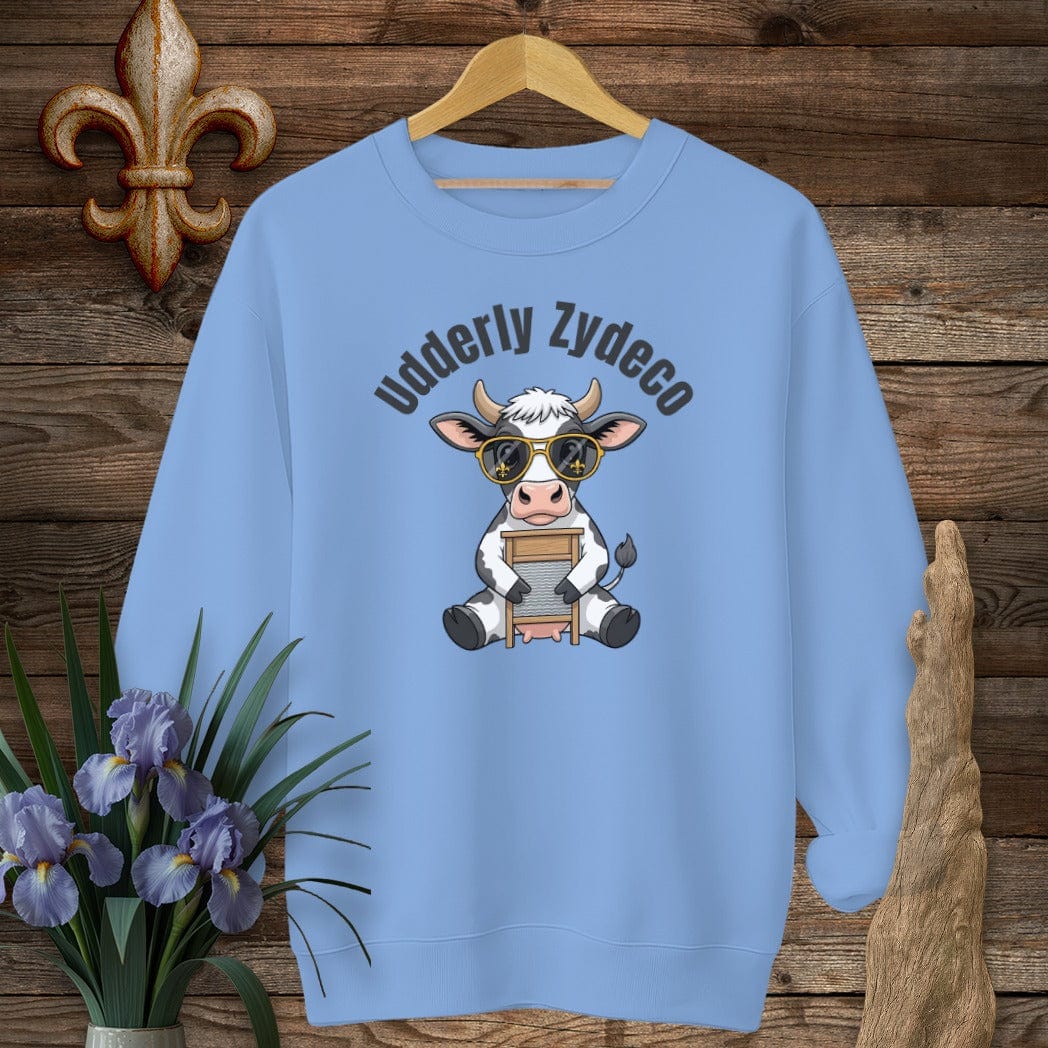 S / Carolina Blue Louisiana Udderly Zydeco Farm Sweatshirt by Laissez Faire Wear