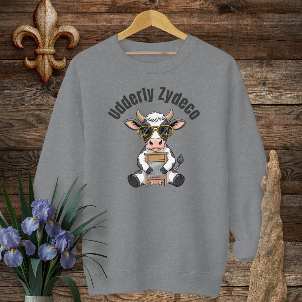 S / Graphite Heather Louisiana Udderly Zydeco Farm Sweatshirt by Laissez Faire Wear