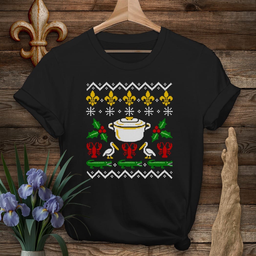 S / Black Louisiana Ugly Sweater T-Shirt by Laissez Faire Wear