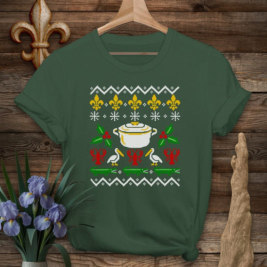 S / Forest Green Louisiana Ugly Sweater T-Shirt by Laissez Faire Wear