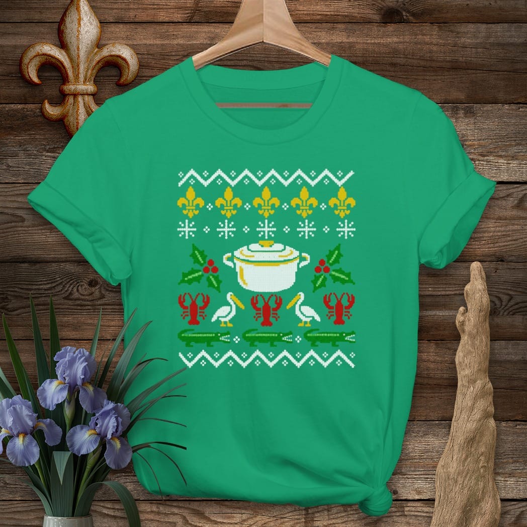 S / Kelly Green Louisiana Ugly Sweater T-Shirt by Laissez Faire Wear