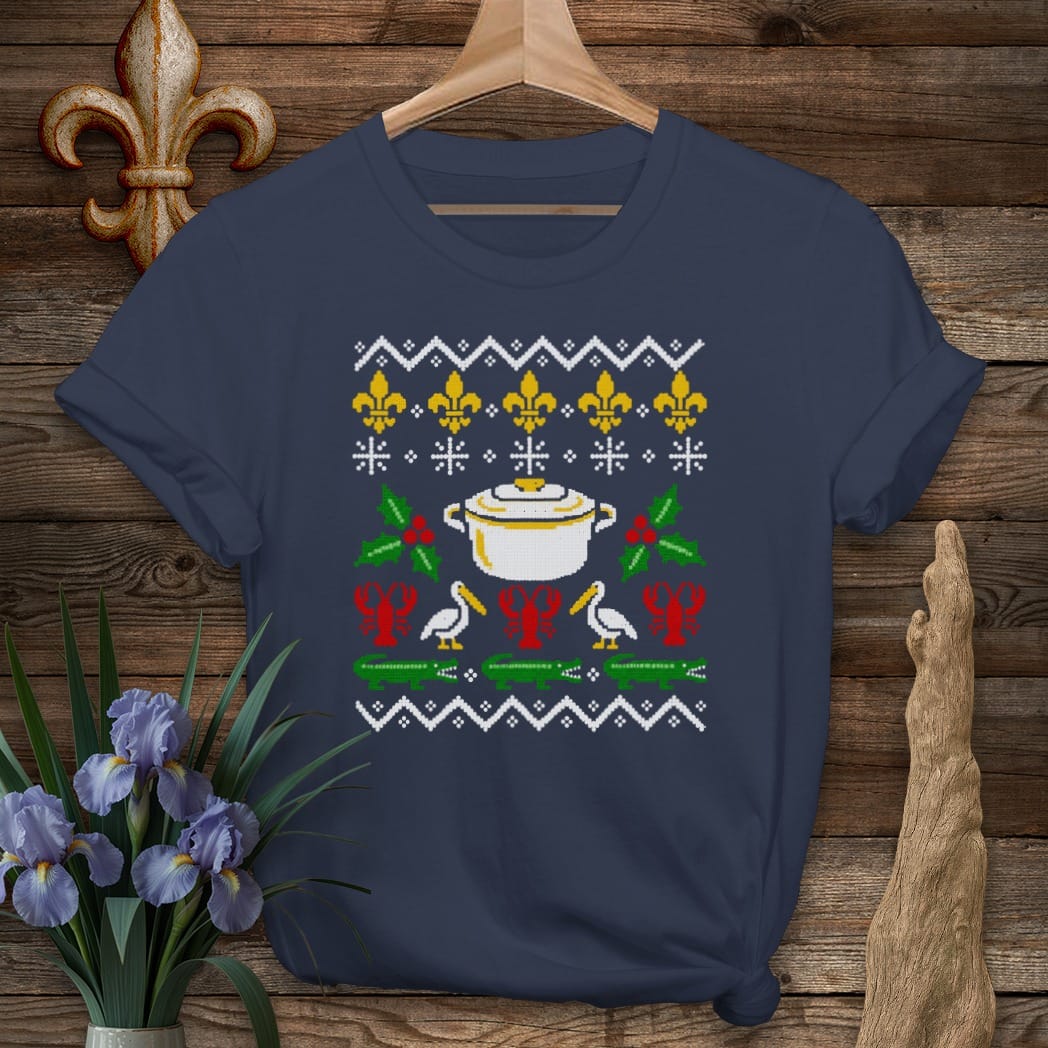S / Navy Louisiana Ugly Sweater T-Shirt by Laissez Faire Wear