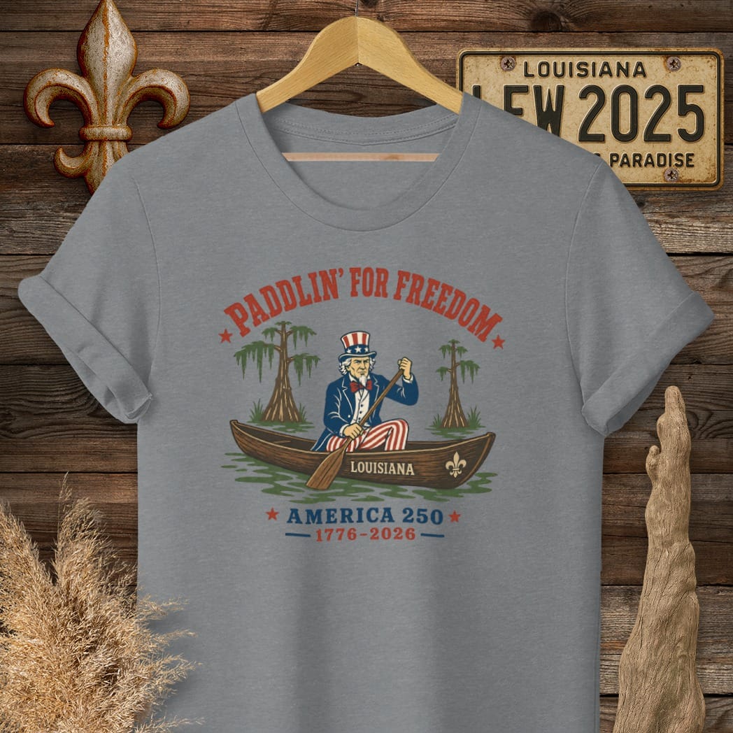S / Graphite Heather Louisiana Uncle Sam Goes Bayou T-Shirt by Laissez Faire Wear