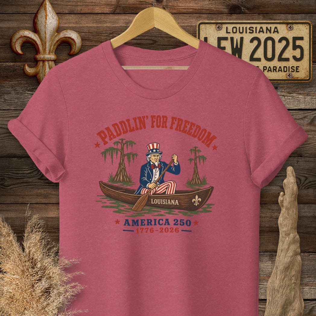 S / Heather Cardinal Louisiana Uncle Sam Goes Bayou T-Shirt by Laissez Faire Wear