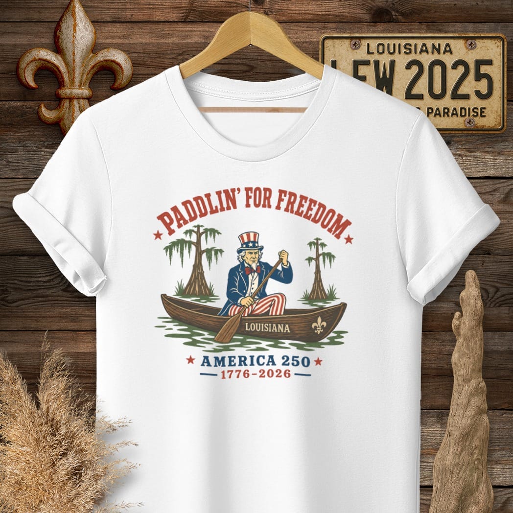 S / White Louisiana Uncle Sam Goes Bayou T-Shirt by Laissez Faire Wear