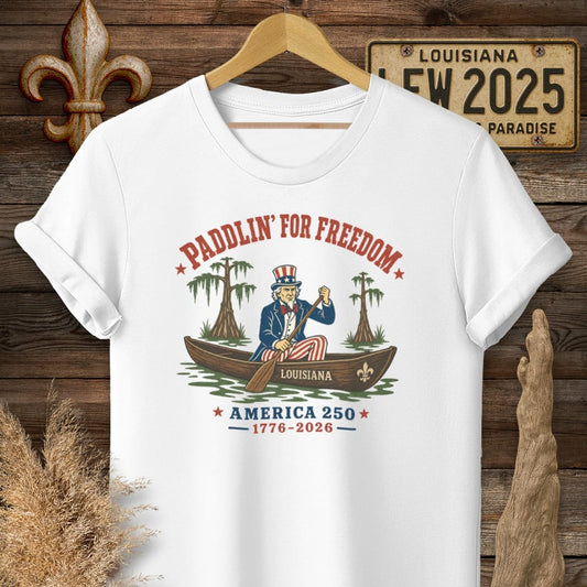 S / White Louisiana Uncle Sam Goes Bayou T-Shirt by Laissez Faire Wear