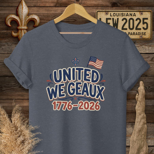 S / Heather Navy Louisiana United We Geaux T-Shirt by Laissez Faire Wear
