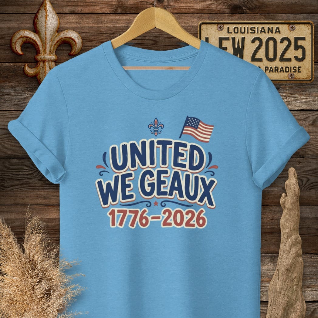 S / Heather Sapphire Louisiana United We Geaux T-Shirt by Laissez Faire Wear