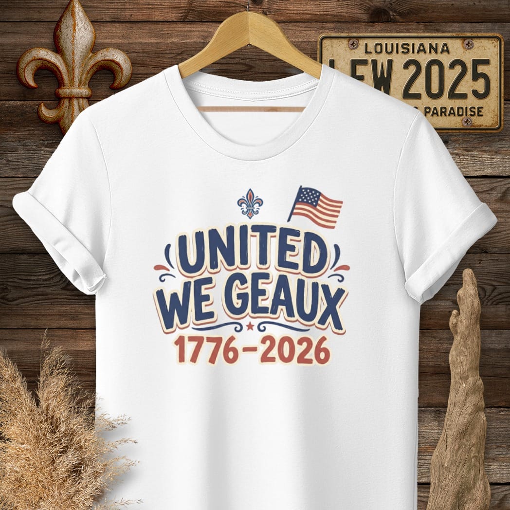 S / White Louisiana United We Geaux T-Shirt by Laissez Faire Wear