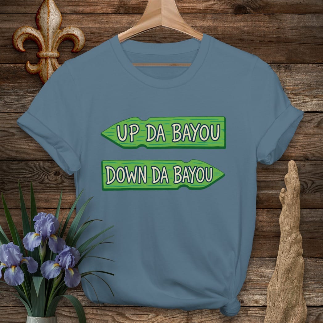 Indigo Blue / S Louisiana Up Da Bayou / Down Da Bayou T-Shirt by Laissez Faire Wear