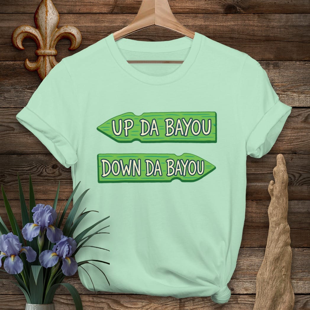 Mint Green / S Louisiana Up Da Bayou / Down Da Bayou T-Shirt by Laissez Faire Wear