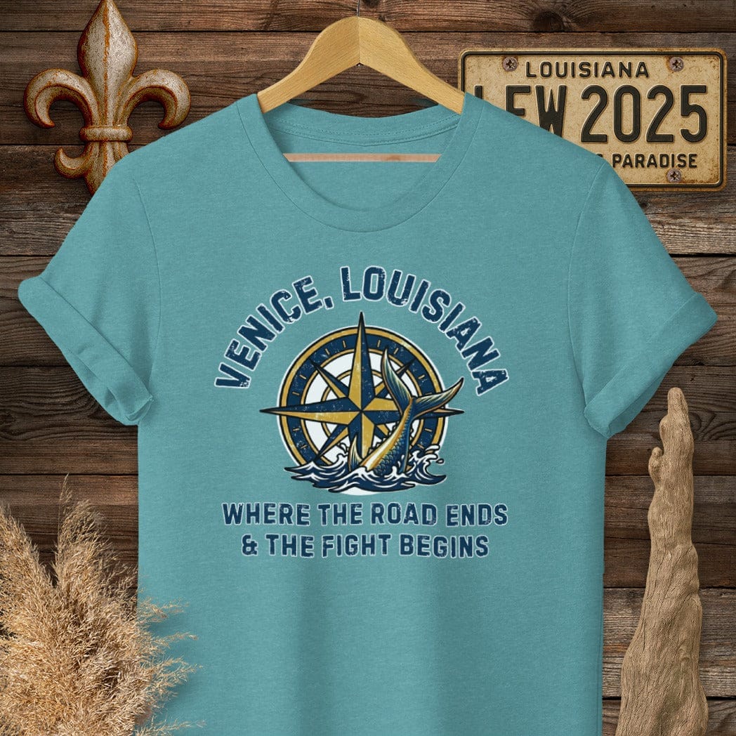 S / Heather Galapagos Blue Louisiana Venice T-Shirt by Laissez Faire Wear