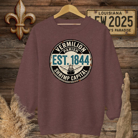 S / Heather Sport Dark Maroon Louisiana Vermilion Parish Sweatshirt by Laissez Faire Wear