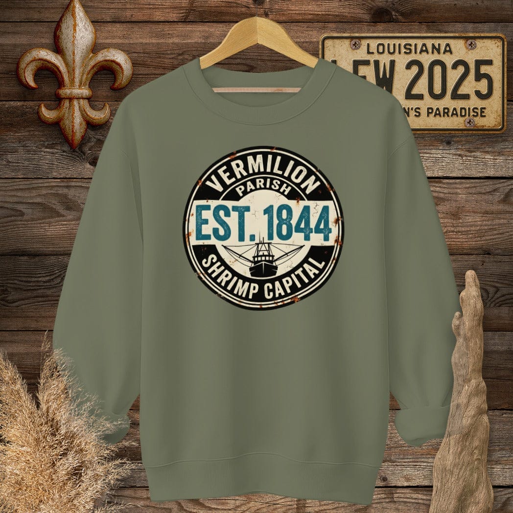 S / Military Green Louisiana Vermilion Parish Sweatshirt by Laissez Faire Wear