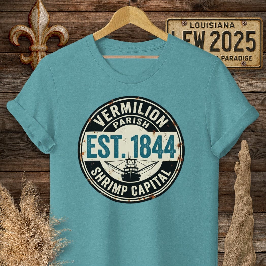 S / Heather Galapagos Blue Louisiana Vermilion Parish T-Shirt by Laissez Faire Wear