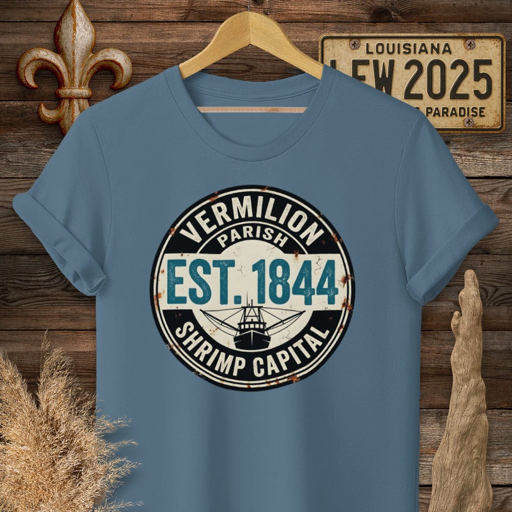 S / Indigo Blue Louisiana Vermilion Parish T-Shirt by Laissez Faire Wear