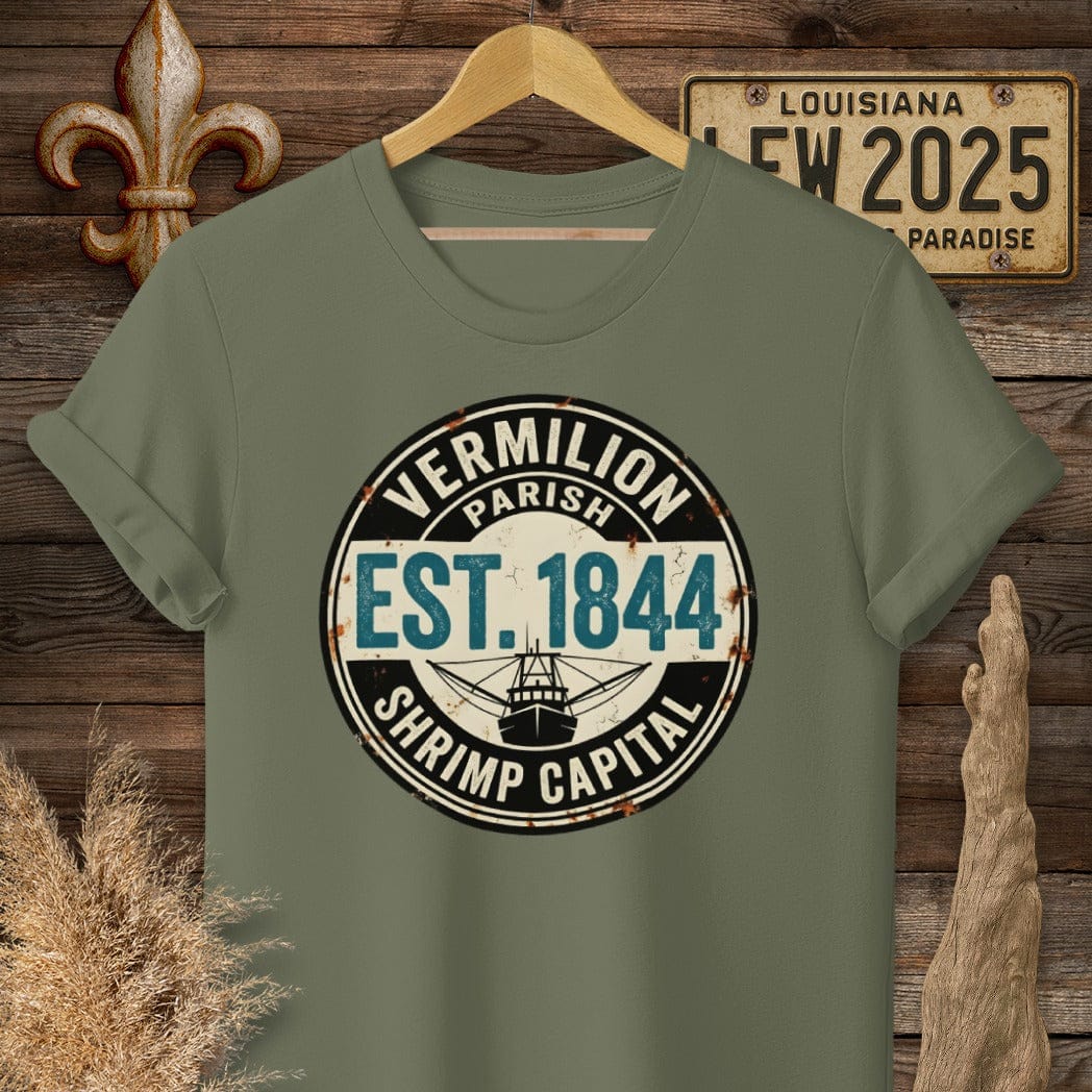 S / Military Green Louisiana Vermilion Parish T-Shirt by Laissez Faire Wear