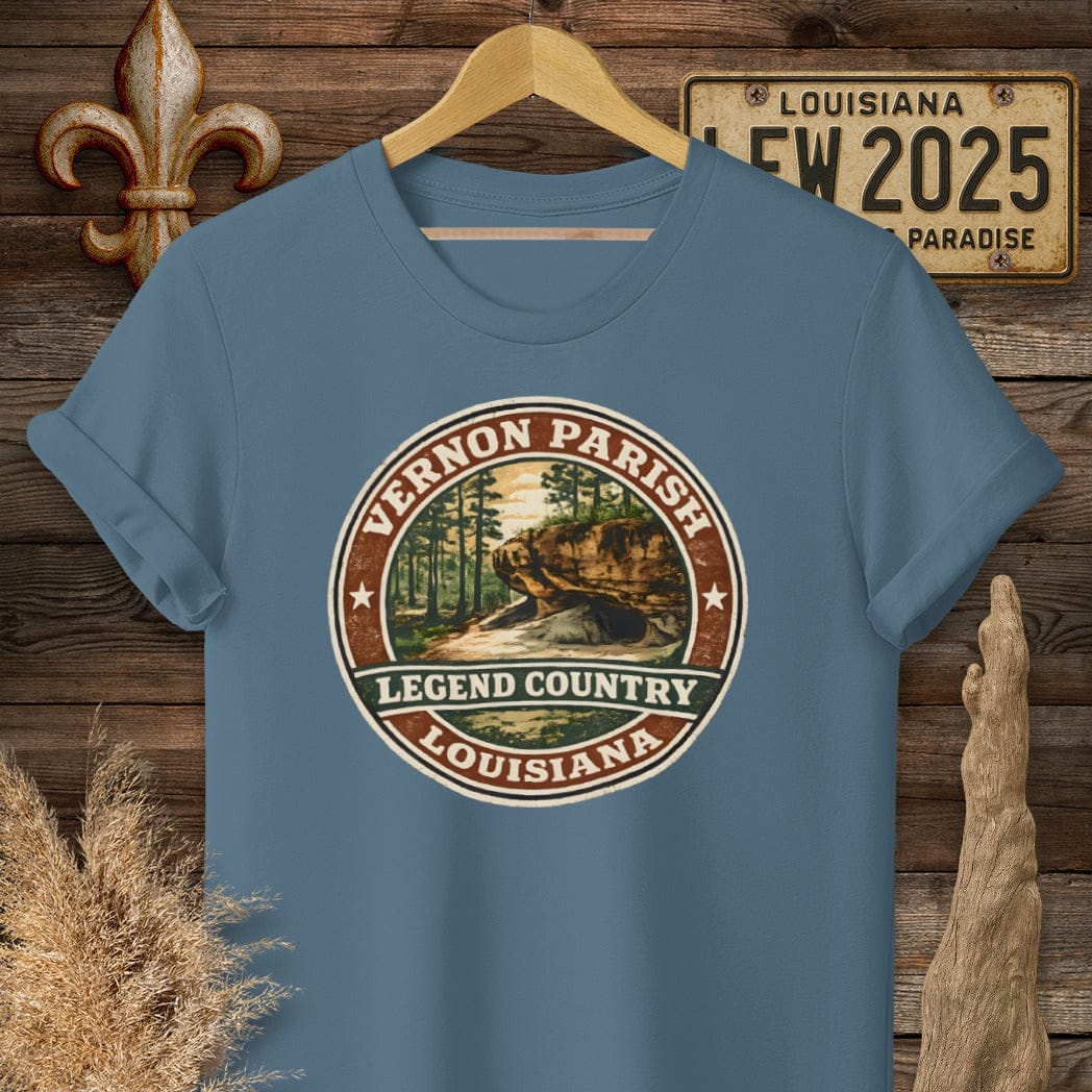 S / Indigo Blue Louisiana Vernon Parish T-Shirt by Laissez Faire Wear