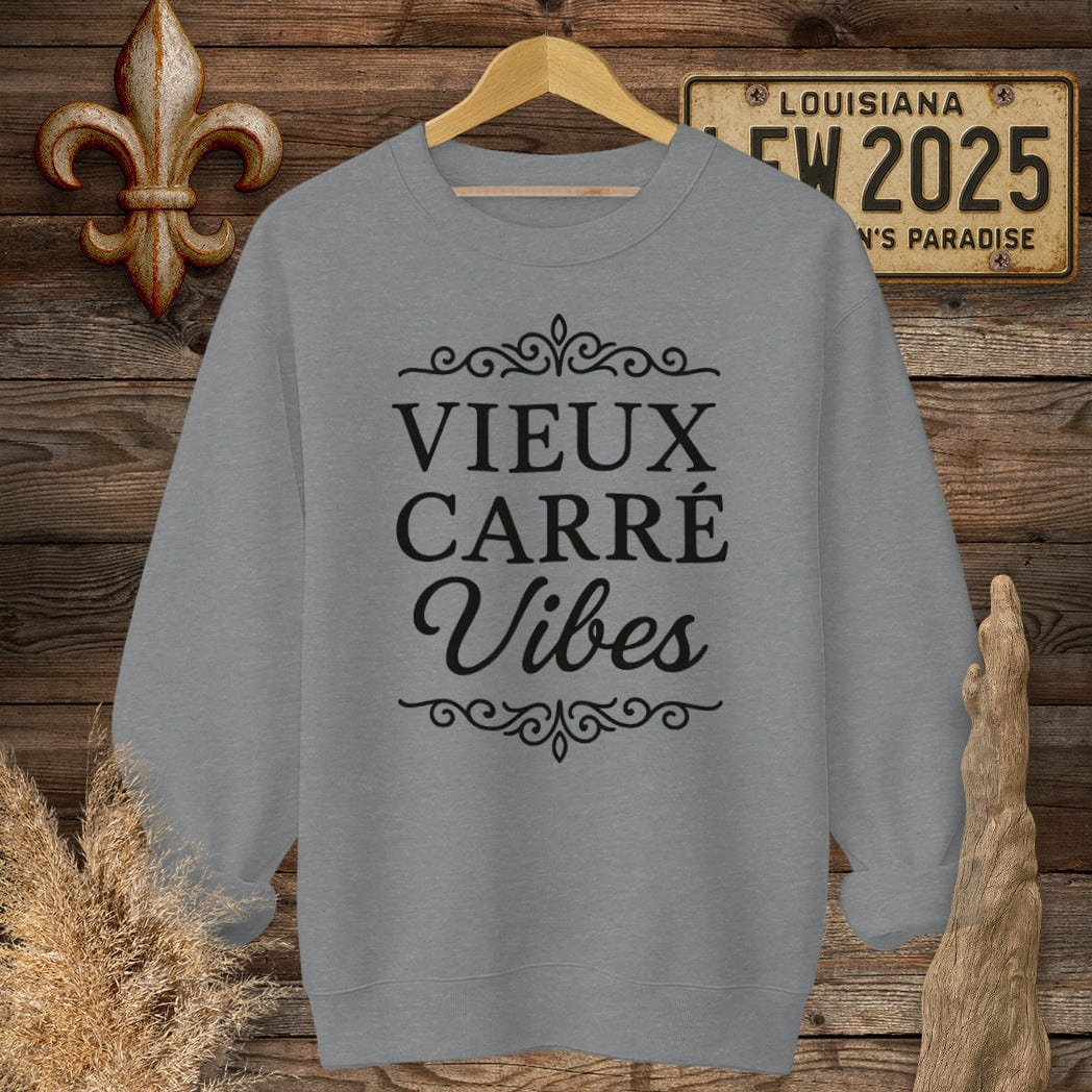 S / Graphite Heather Louisiana Vieux Carré Vibes Sweatshirt by Laissez Faire Wear