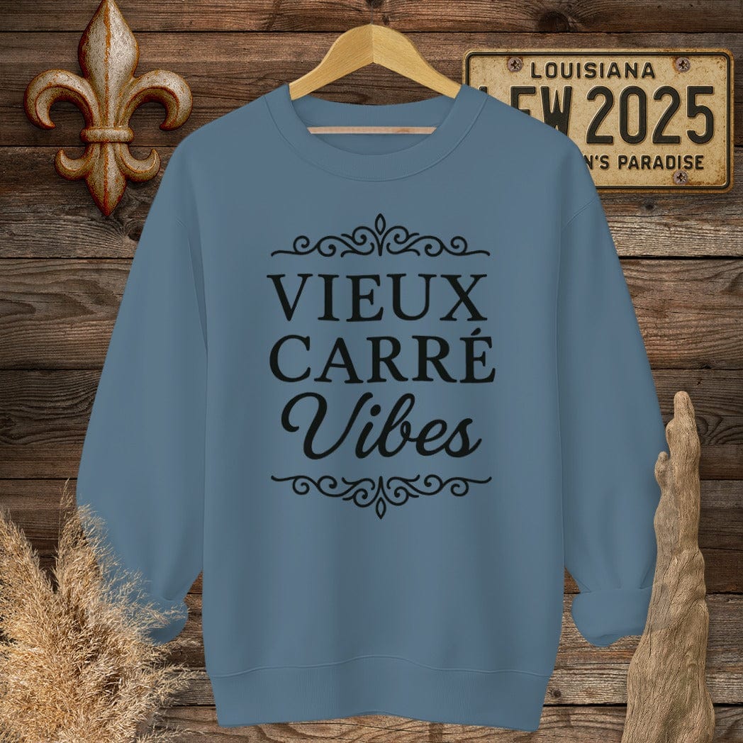 S / Indigo Blue Louisiana Vieux Carré Vibes Sweatshirt by Laissez Faire Wear