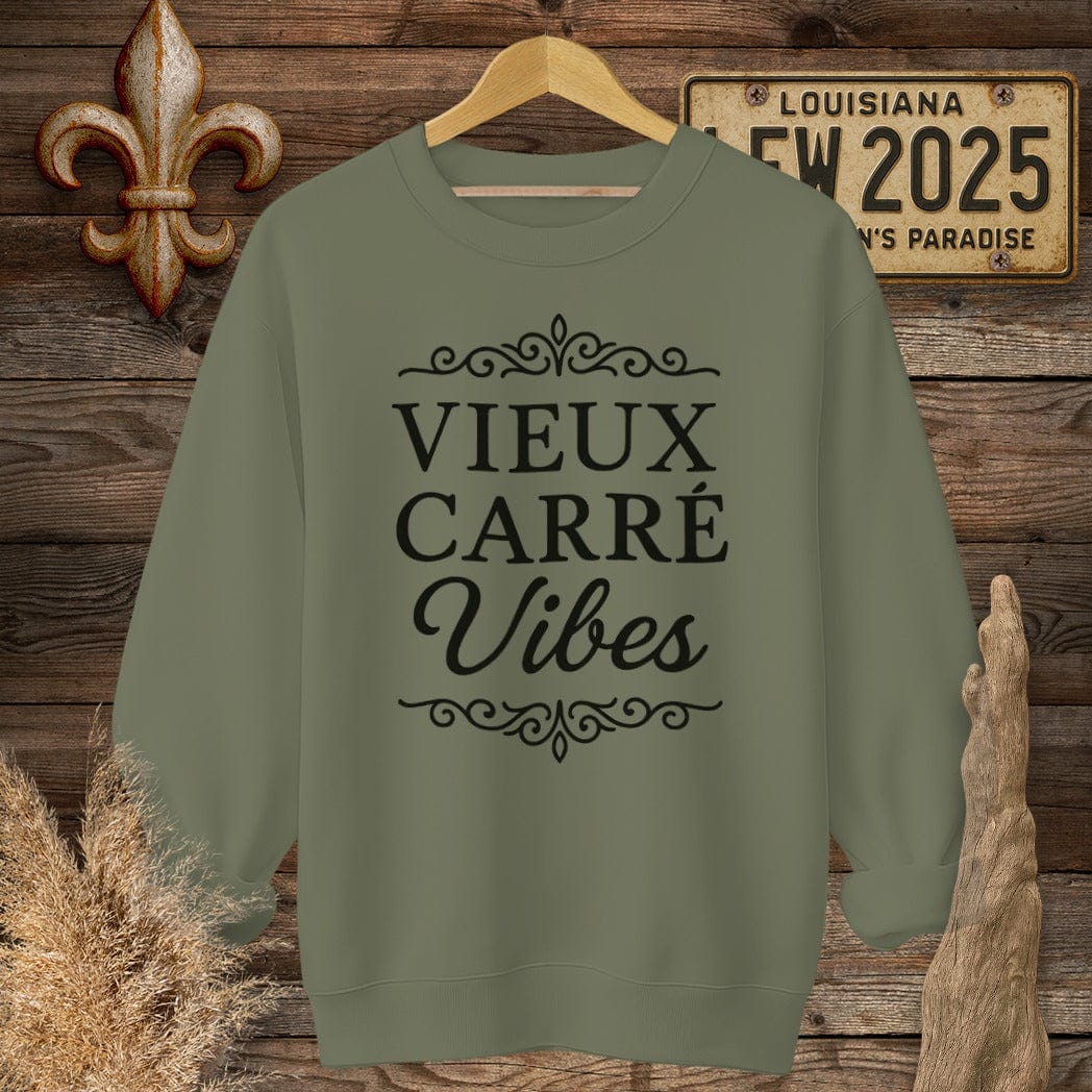 S / Military Green Louisiana Vieux Carré Vibes Sweatshirt by Laissez Faire Wear