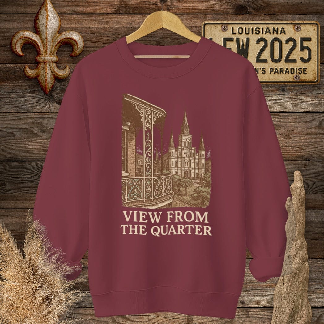 S / Garnet Louisiana View From The Quarter Sweatshirt by Laissez Faire Wear
