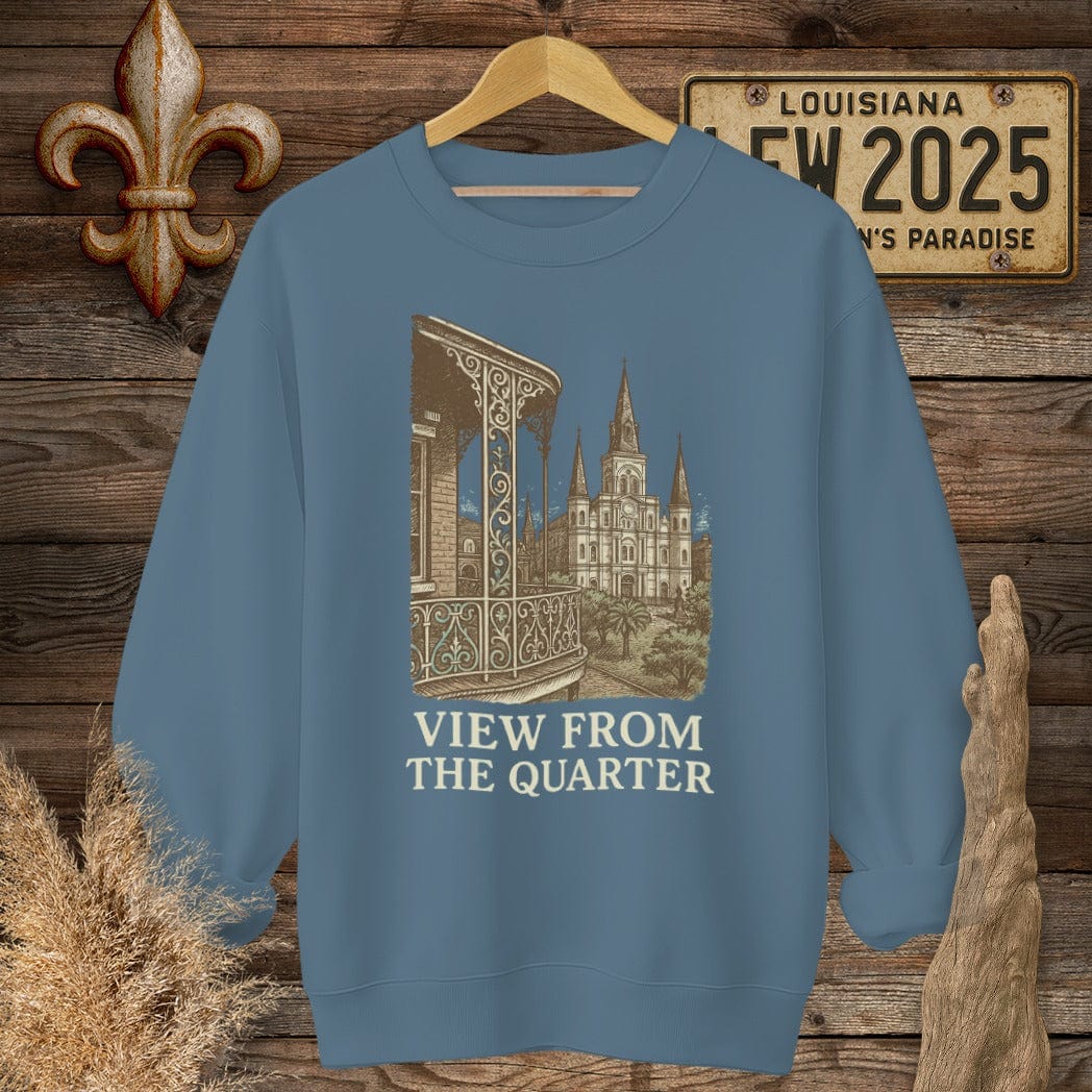 S / Indigo Blue Louisiana View From The Quarter Sweatshirt by Laissez Faire Wear
