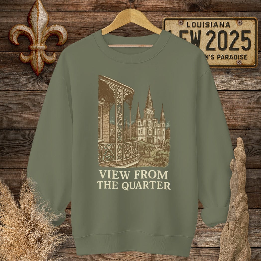 S / Military Green Louisiana View From The Quarter Sweatshirt by Laissez Faire Wear