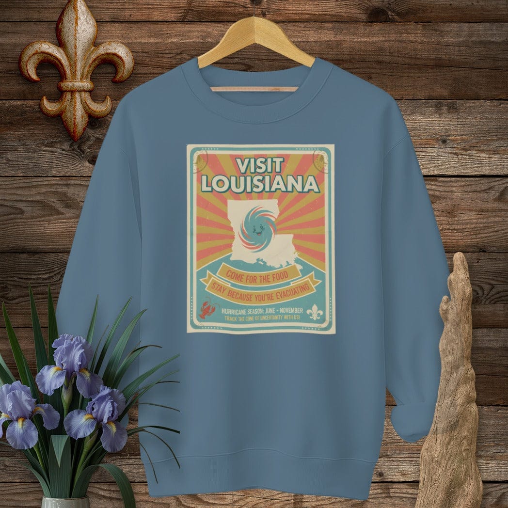 S / Indigo Blue Louisiana Visit Louisiana Sweatshirt by Laissez Faire Wear