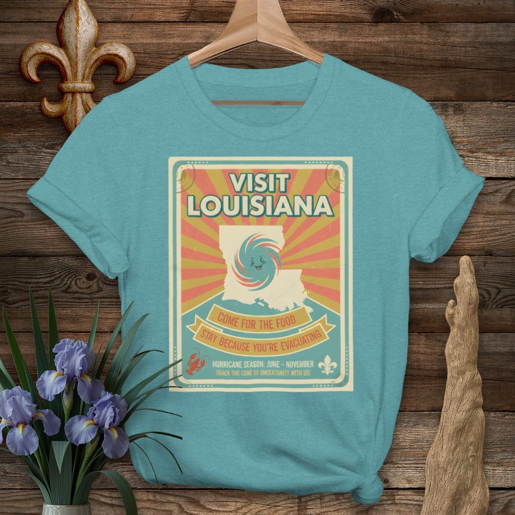 S / Heather Galapagos Blue Louisiana Visit Louisiana T-Shirt by Laissez Faire Wear