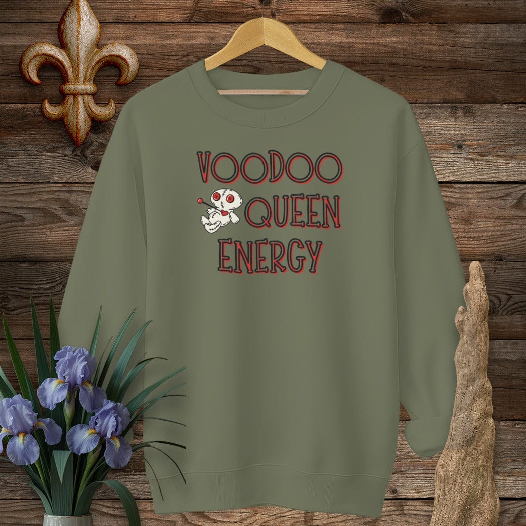 S / Military Green Louisiana Voodoo Queen Energy Sweatshirt by Laissez Faire Wear