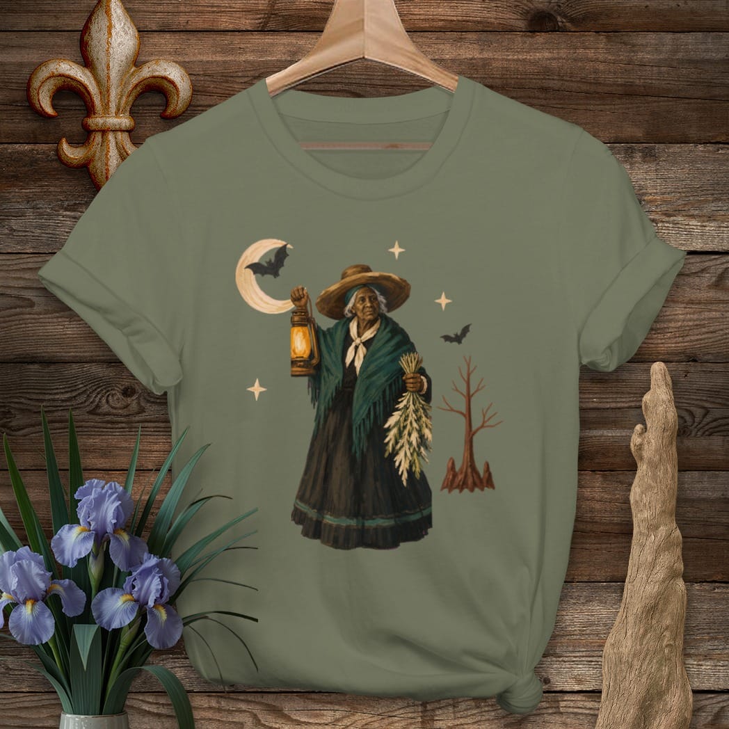 S / Military Green Louisiana Voodoo Queen T-Shirt by Laissez Faire Wear