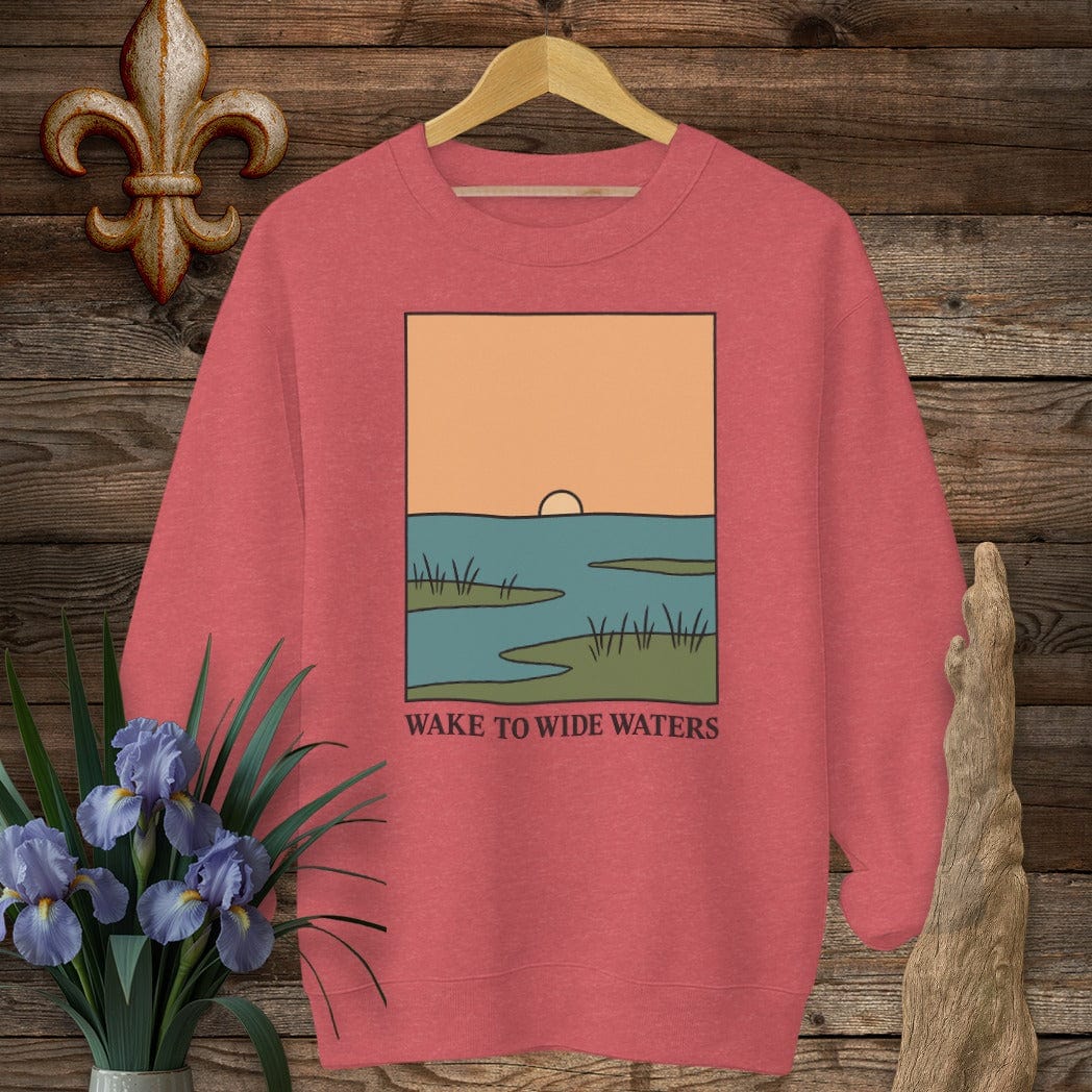 S / Heather Scarlet Red Louisiana Wake to Wide Waters Sweatshirt by Laissez Faire Wear