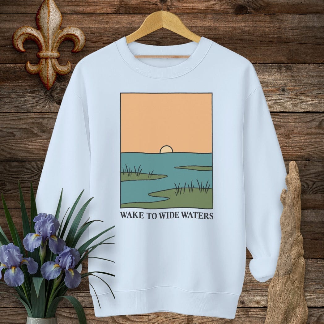 S / Light Blue Louisiana Wake to Wide Waters Sweatshirt by Laissez Faire Wear