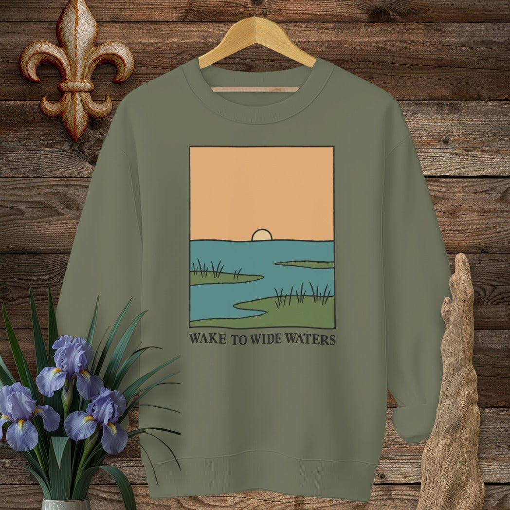 S / Military Green Louisiana Wake to Wide Waters Sweatshirt by Laissez Faire Wear