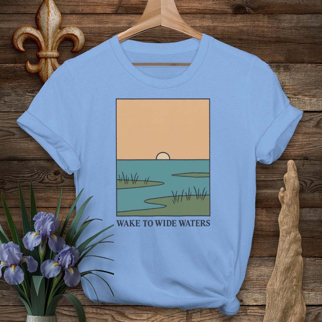 S / Carolina Blue Louisiana Wake to Wide Waters T-Shirt by Laissez Faire Wear